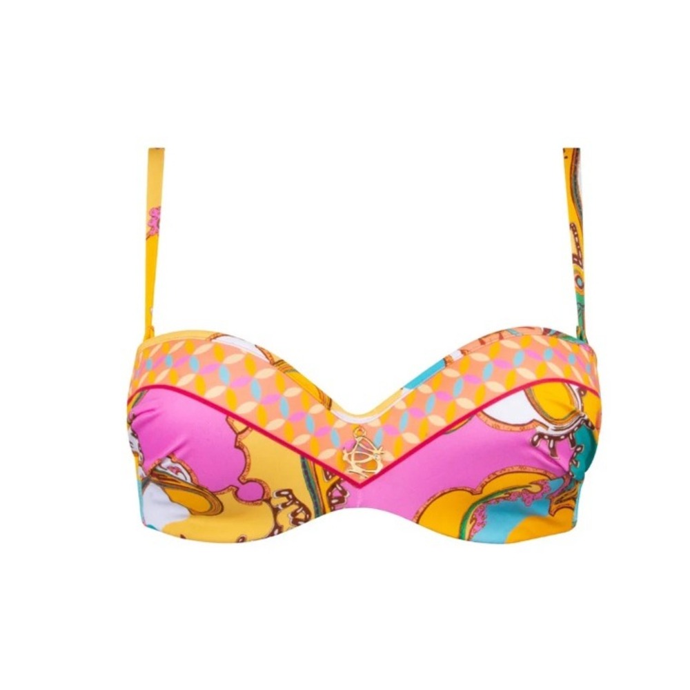 Lise Charmel Yellow Pink Floral Sun Bandeau Bra Underwire Bikini Top Size 36D